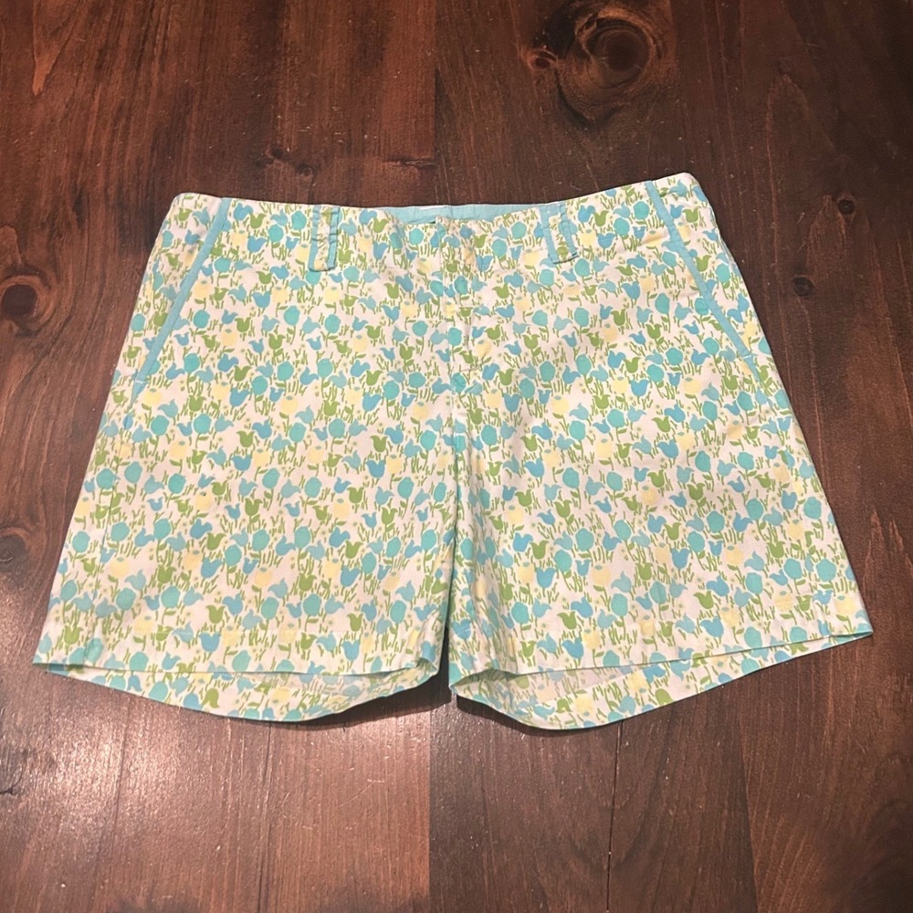 Lilly Pulitzer Tulip Floral Shorts 2 Blue Green Palm Beach Fit Preppy‎ Coastal